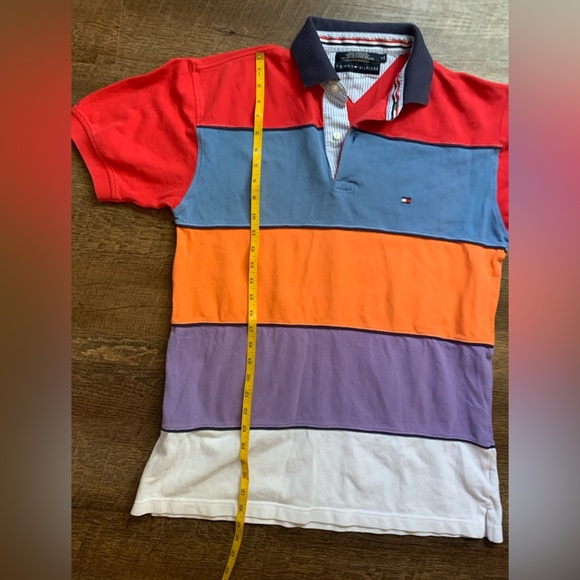 TOMMY HILFIGER Y2K polo shirt cotton preppy golf resort bright color block M EUC - Picture 7 of 7